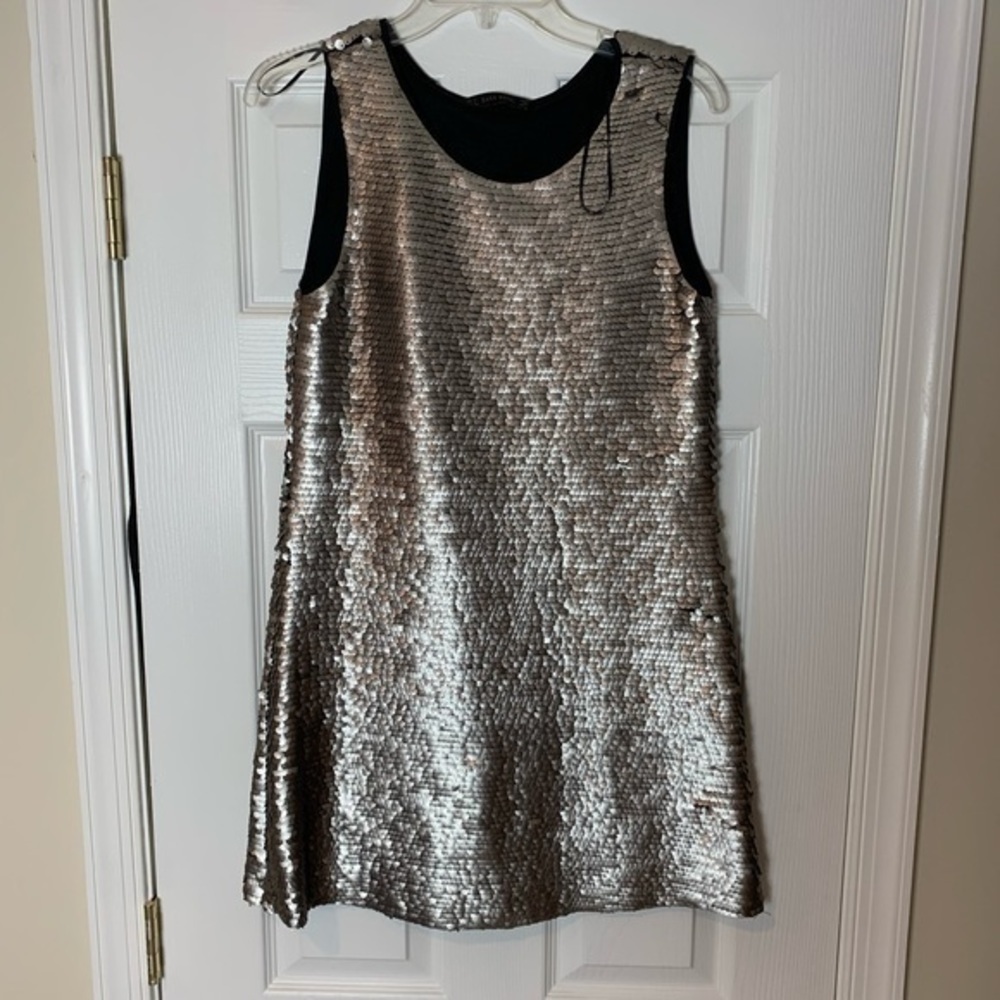 Zara Basic Silver Sequins Dress